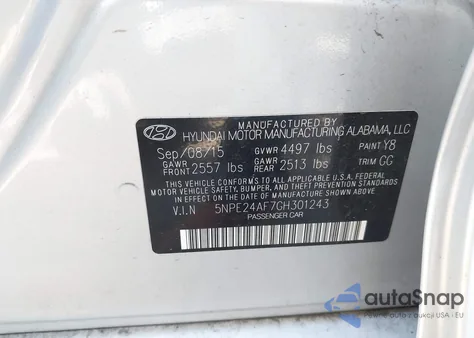 2016 Hyundai Sonata Se z USA, uszkodzony, nr VIN 5NPE24AF7GH301243